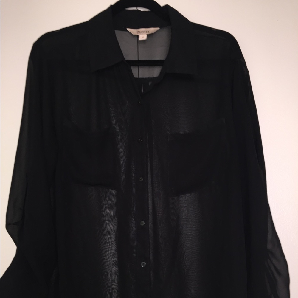 Black Sheer Button Up Blouse